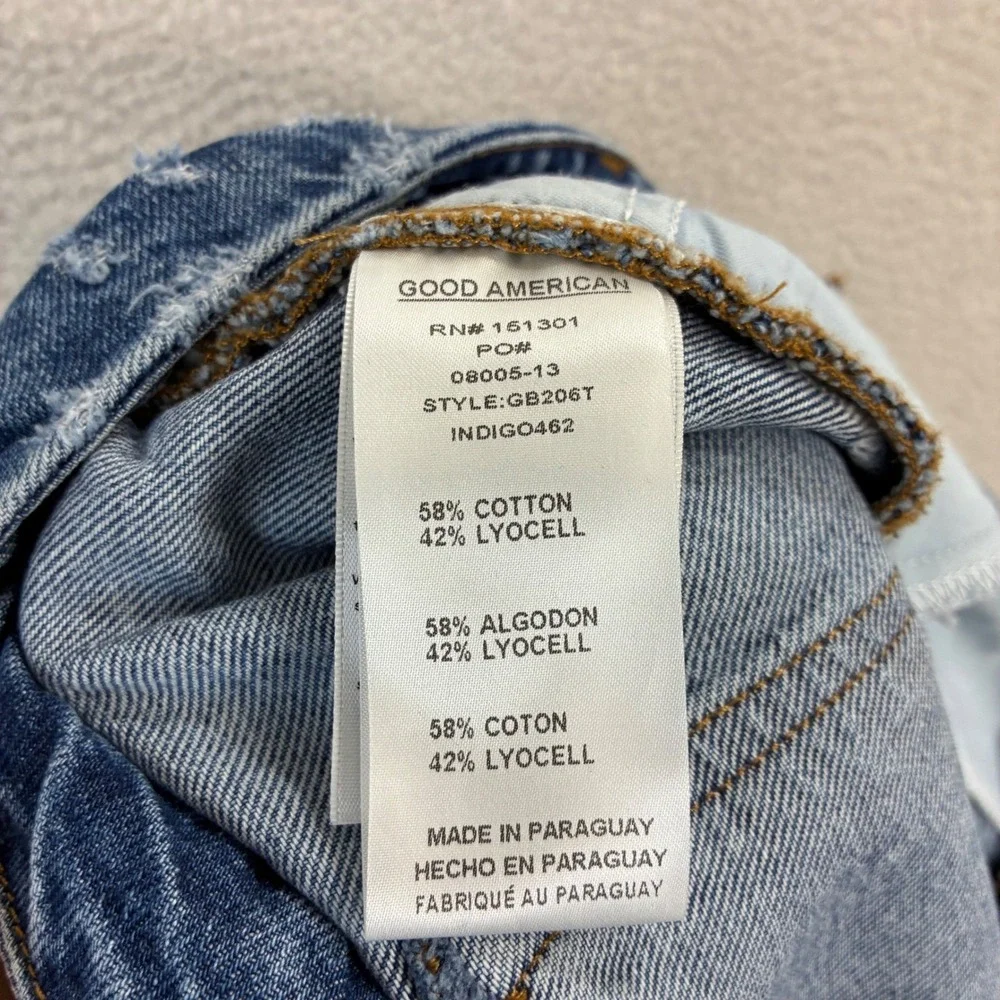 Good American Jeans Women 16 38x32 Blue Classic Straight Legs Whisker Distressed